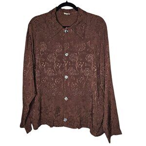 CP Shades S Brown Embroidered Floral Button Up Top Cowgirl Boho Cottage Western
